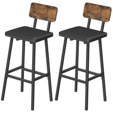 Black Bar Stools, Set of 2 PU Upholstered Tall Bar Stools, Kitchen Breakfast ...