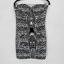 NWT 2B Bebe Sasha Tribal Sequin Strapless Black  White Mini Dress Size Medium