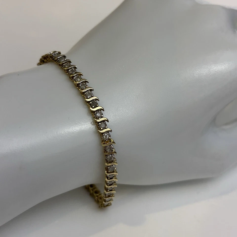 "Pulsera tenis oro 10K 50 diamantes Champlain marca CI 7"" vintage brillante 8 g" Foto 4 de 4