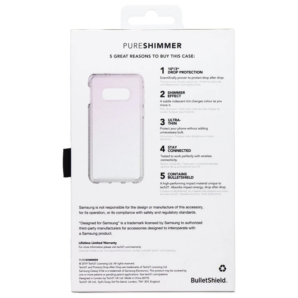 Funda Tech21 PureShimmer Series para Samsung Galaxy S10e - Rosa Brillo Foto 2 de 2