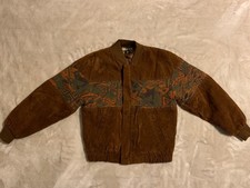 Vintage DAPA Children's Jacket Brown Faux Suede Retro Aztec Bomber Youth Large 