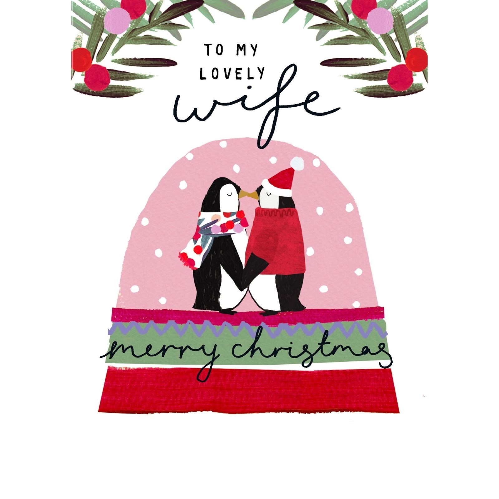 Wife Christmas Card Artistic Penguins Kissing Kindred Art Range Xmas Greetings