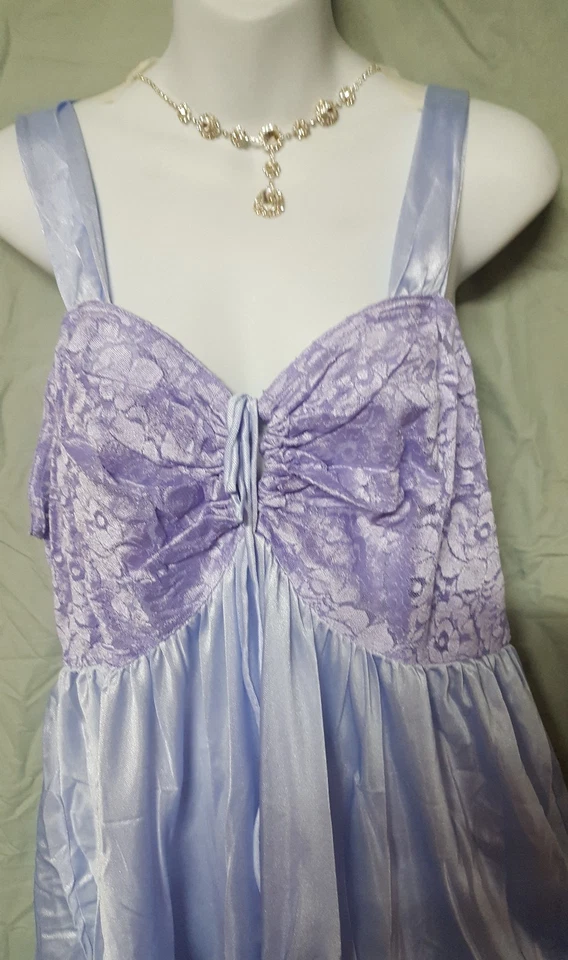 Woman Within Purple Nightgown Babydoll Short Sexy Lace Nylon 2X 46" BUST - Image 3 of 4