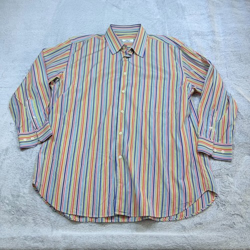 Brioni Dress Shirt XL Multicolor Striped Long Sleeve Button Up Tailored in Italy
