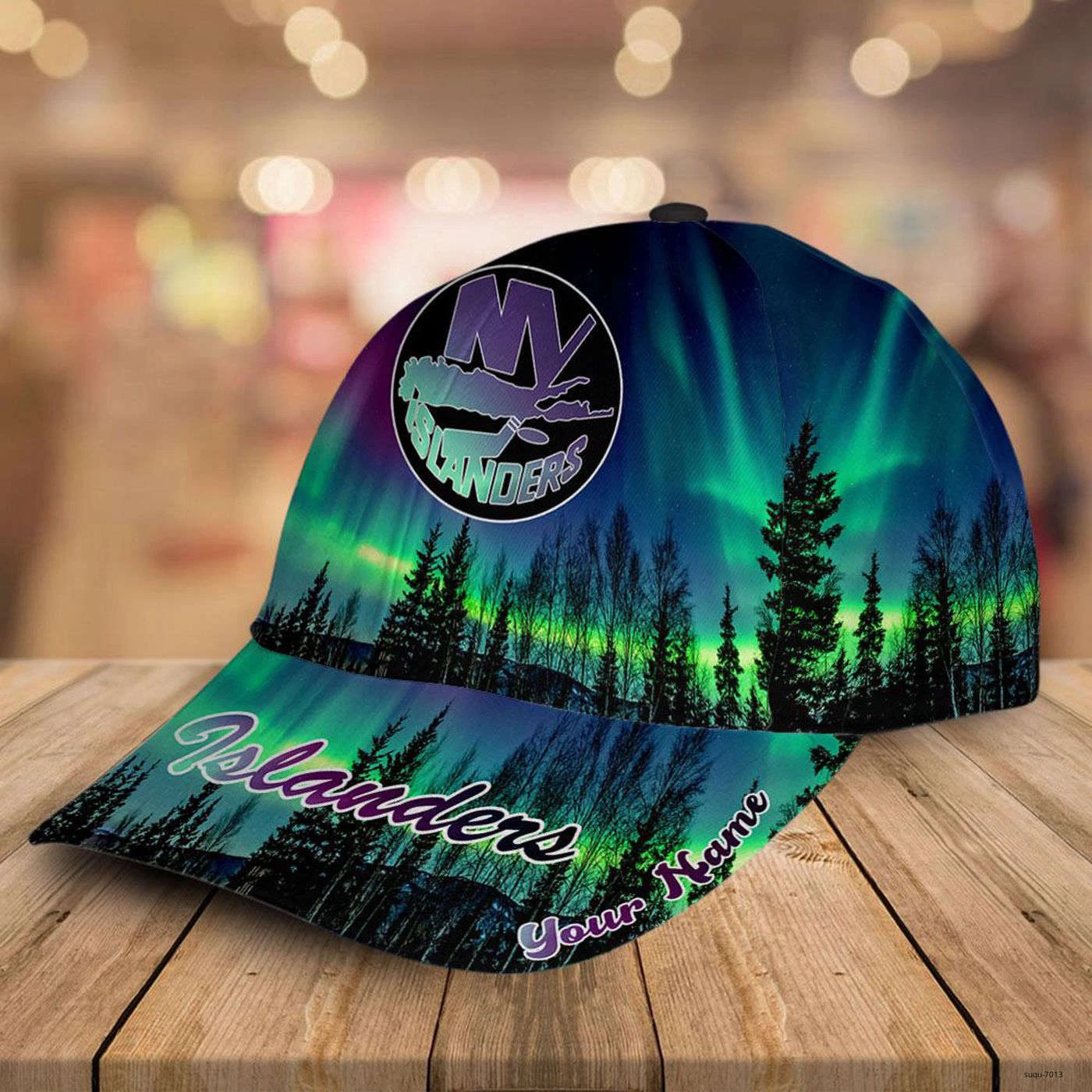 Personalized New York Islanders Baseball Cap Northern Lights Hockey Hat Gift