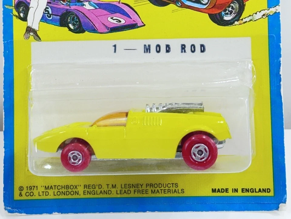 Matchbox Superfast Nuevo 1 Mod Rod Amarillo con Ruedas Rojas Original Blister Tarjeta Difícil de Encontrar Foto 3 de 4