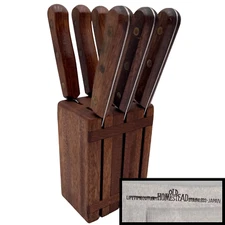 Lifetime Cutlery Old Homestead Steak Knife 6-Piece Set Block Stainless Japan Vtg
