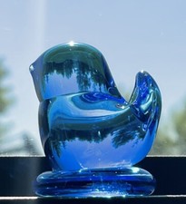 Vintage Glass Blue Bird Of Happiness Ron Ray Signed 2001