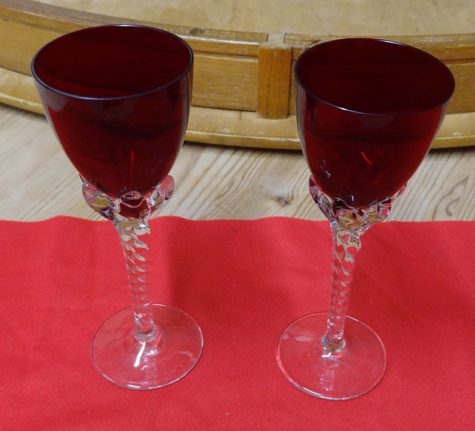 Matching pair of Long stemmed Sherry glasses with deep purple bowl eBay