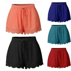 Women's Sports Yoga Shorts Lace Patchwork Stretchy Gym Butt Lift Hot Pants 