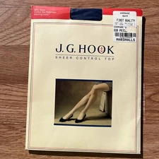 Vintage J.G. Hook Pantyhose Size Average Navy Blue Sheer Control Top NEW