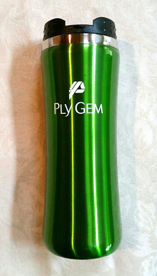 Travel Cup 15 oz Stainless Steel Laguna Brand Green Mug, Ply Gem Advertising NOS
