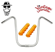 Vintage Lowrider 11" Chrome U Handlebar 25.4mm W/120mm Gold Lowrider Grips.