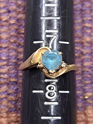 10 Kt Heart blue gemstone-Diamond Yellow Gold Designer Ring Size 7.5  10-24