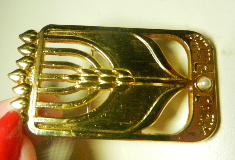 Israeli JUDAICA Designer Avi Biran Gold Menorah Tree of Life-Brooch Pin Pendant