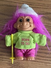 Vintage Troll Doll Pink Hair Skier Born To Ski Shirt 5.5 Russ