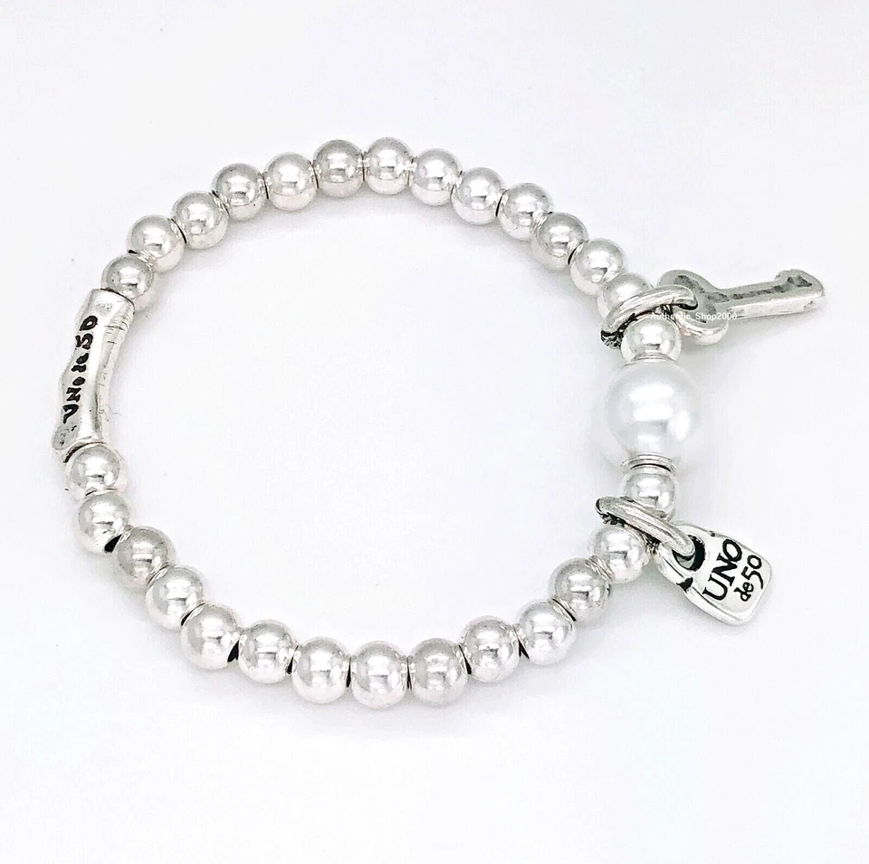 NOVO 100% UNO de 50 Marca Llavestruz Chave Pérola Logotipo Cadeado Pulseira PUL1523 - Imagem 3 de 4