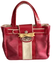 My Flat In London Retro Handbag Purse Pink White Crown Bow Patent Fabric READ
