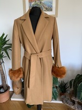 Rare Zara Camel Wool Blend Belted Wrap Coat Jacket - Medium - Faux Fur Cuffs