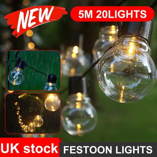 Retro Solar String Festoon Lights Outdoor Garden LED Globe 20 Bulbs