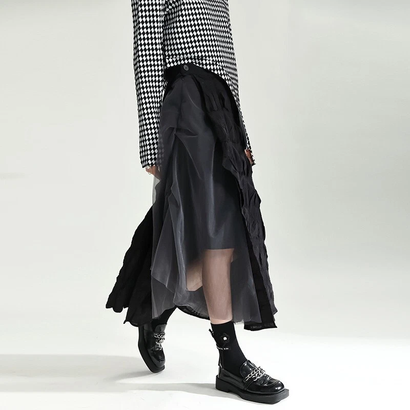 Japanese women Personality pleated high waist Gothic irregularity skirt