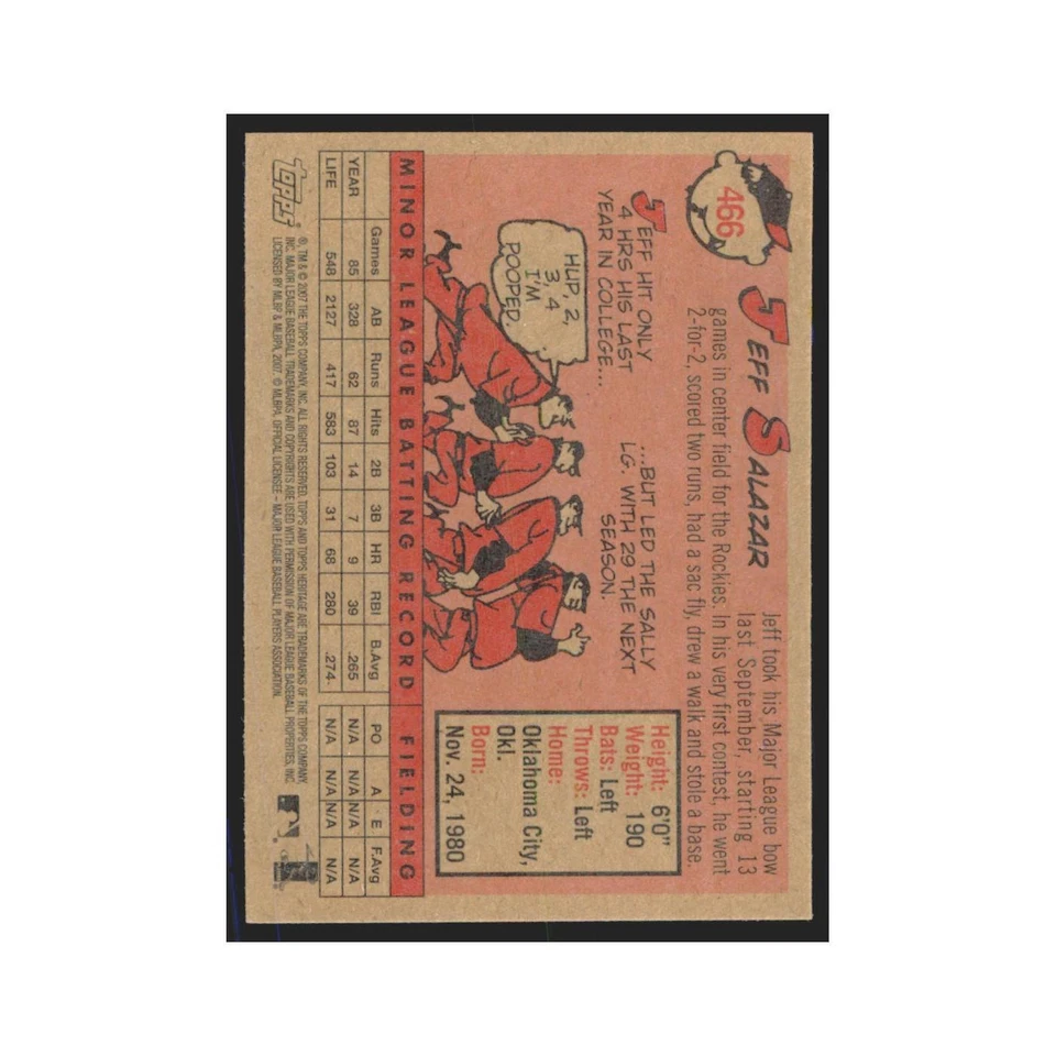 Jeff Salazar Rookie 2007 Topps Heritage #466 Colorado Rockies Baseball Card NM - Image 2 of 3