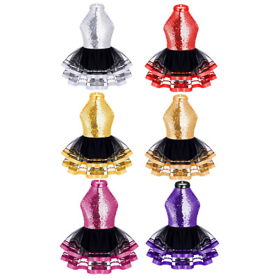 Kids Girls Dance Dress Two Layer Tutu Mesh Dancewear Sleeveless Leotard Fashion