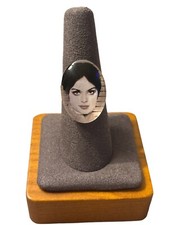 Handmade Lucite Acrylic Photo Ring Adjustable Beautiful Woman Oval Brunette VTG