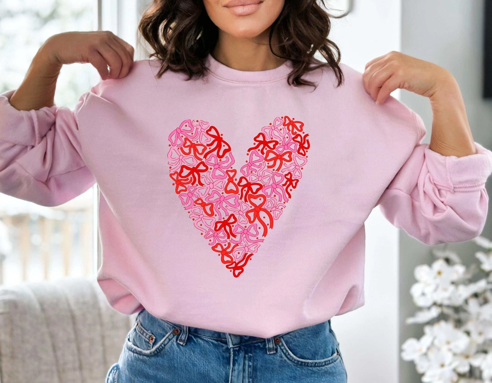 Felpa con fiocco a nastro cuori felpa con cappuccio San Valentino maglietta fiocco cuore carino regalo