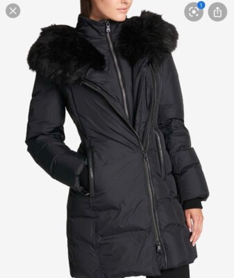 $340 DKNY Bib Hooded Quilted Parka Coat Puffer S Black