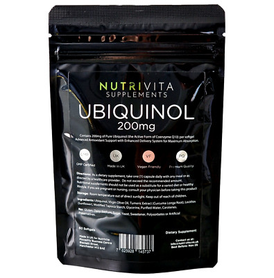 Ubiquinol 200mg hochfeste vegane Weichkapseln Herz Gesundheit & Fruchtbarkeit