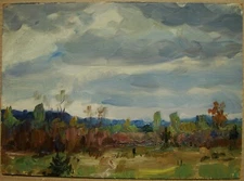 Ukrainian Soviet USSR Oil Painting impressionism realism landscape gloomy day