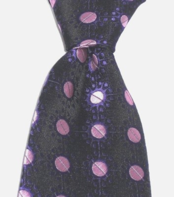 Designer Luxus handgewebte 100% reine Seide Krawatte schwarz mit lila & rosa Muster