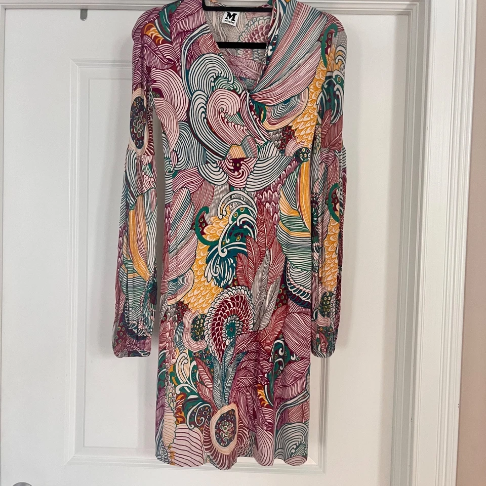 Vestido Missoni Vintage Paisley Manga Larga Completamente Forrado Talla 4 Cuello en V Diseñador Foto 2 de 4