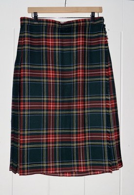 Vintage Scotland Highland House Pure New Wool Tartan Plaid Midi Skirt Women 16