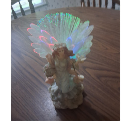 Wingedn Angel Figurine Fiber Optic Light-Up Wings Pink & White Dress
