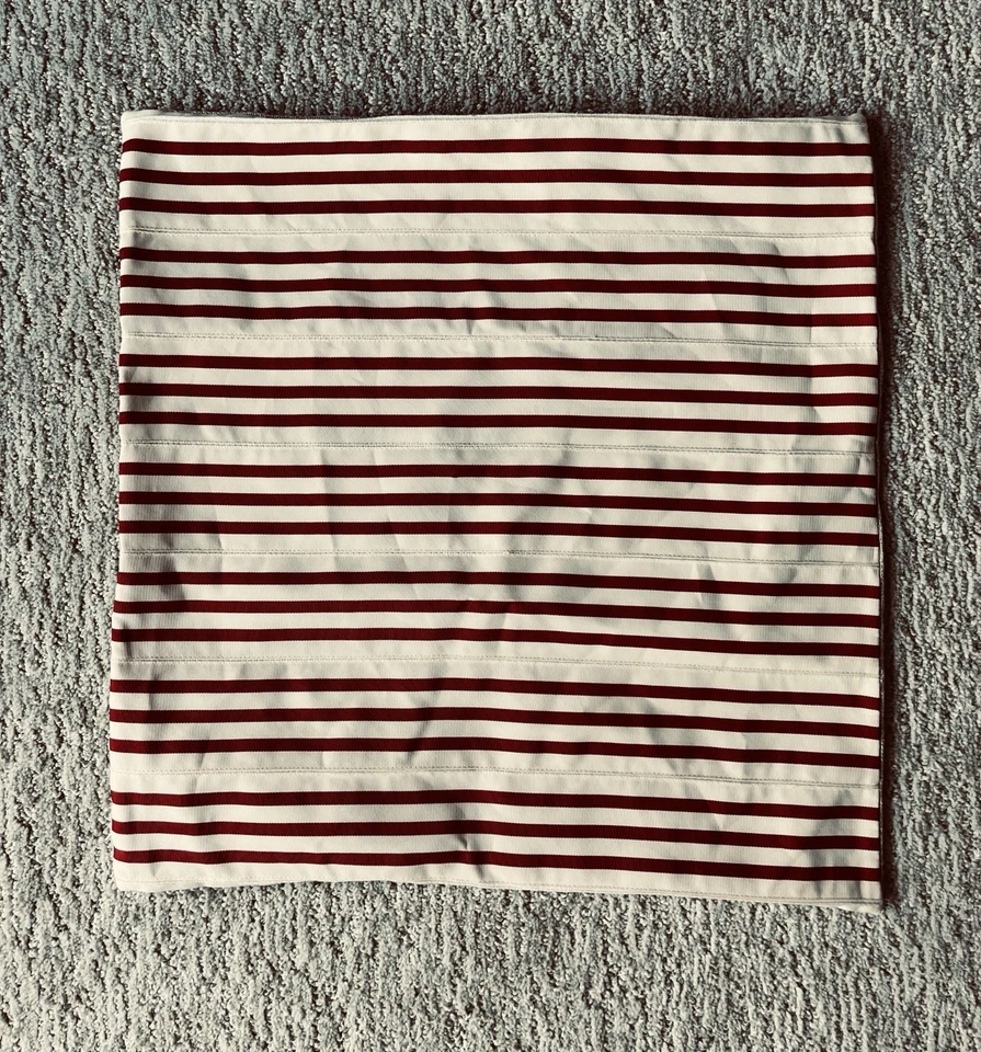 Pottery Barn Red White Ribbon Stripe Throw Pillow Cover 20x20 Christmas Linen - Image 2 of 4