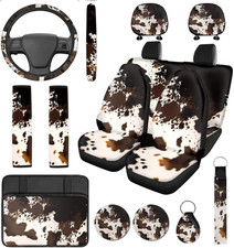 Cow Print Car Seat Cover Set With Steering Wheel Cover And Accessories Universal Cow Print Car Seat Cover Set With Steering Wheel Cover And Accessories Universal