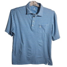 Johnnie-O Hangin Out Neese Polo Shirt Bondi Blue Striped JMPO3470 Mens Medium