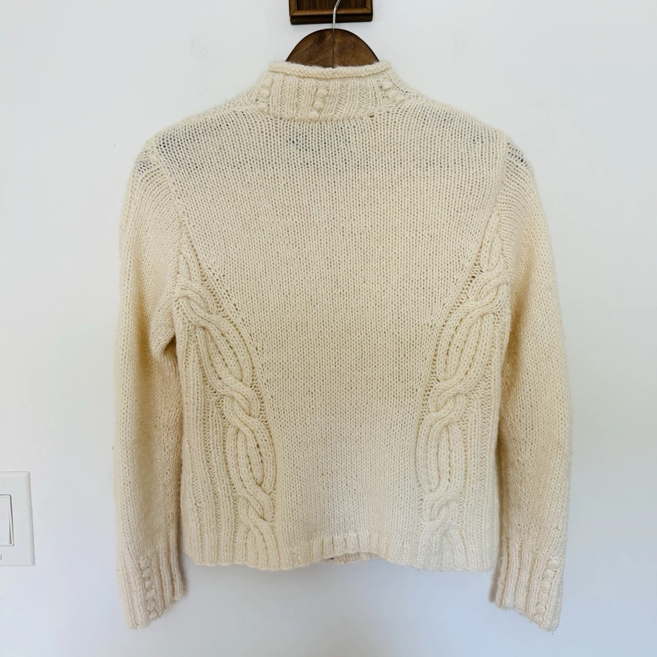 Cárdigan Diseño Islandés Cremallera Completa Marfil Lana Alpaca Mohair Cable Tejido PEQUEÑO Foto 3 de 4