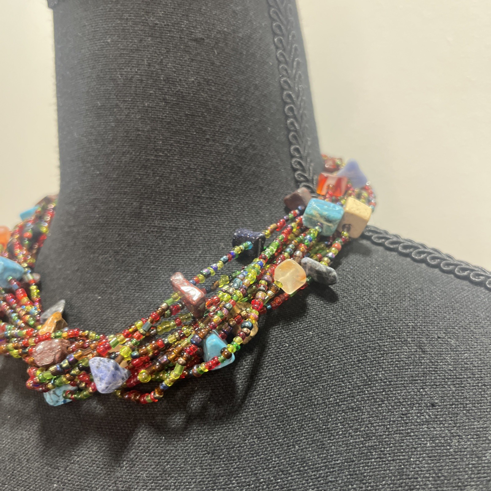 Signed EsMor Multicolor Beaded Statement Necklace… - image 2