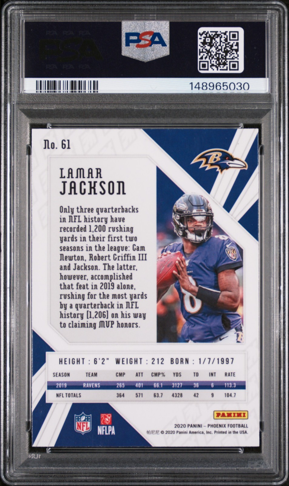 2020 Panini Phoenix LAMAR JACKSON Fire Burst #61 PSA 10 GEM MINT Ravens MVP 😎 view 2