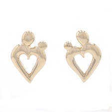 Yellow Gold Mother Child Heart Stud Earrings - 14k Family Love Pierced