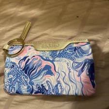 NEW Lilly Pulitzer ID Case Multi-color Blue and Pink with Zip Close, Card Holder
