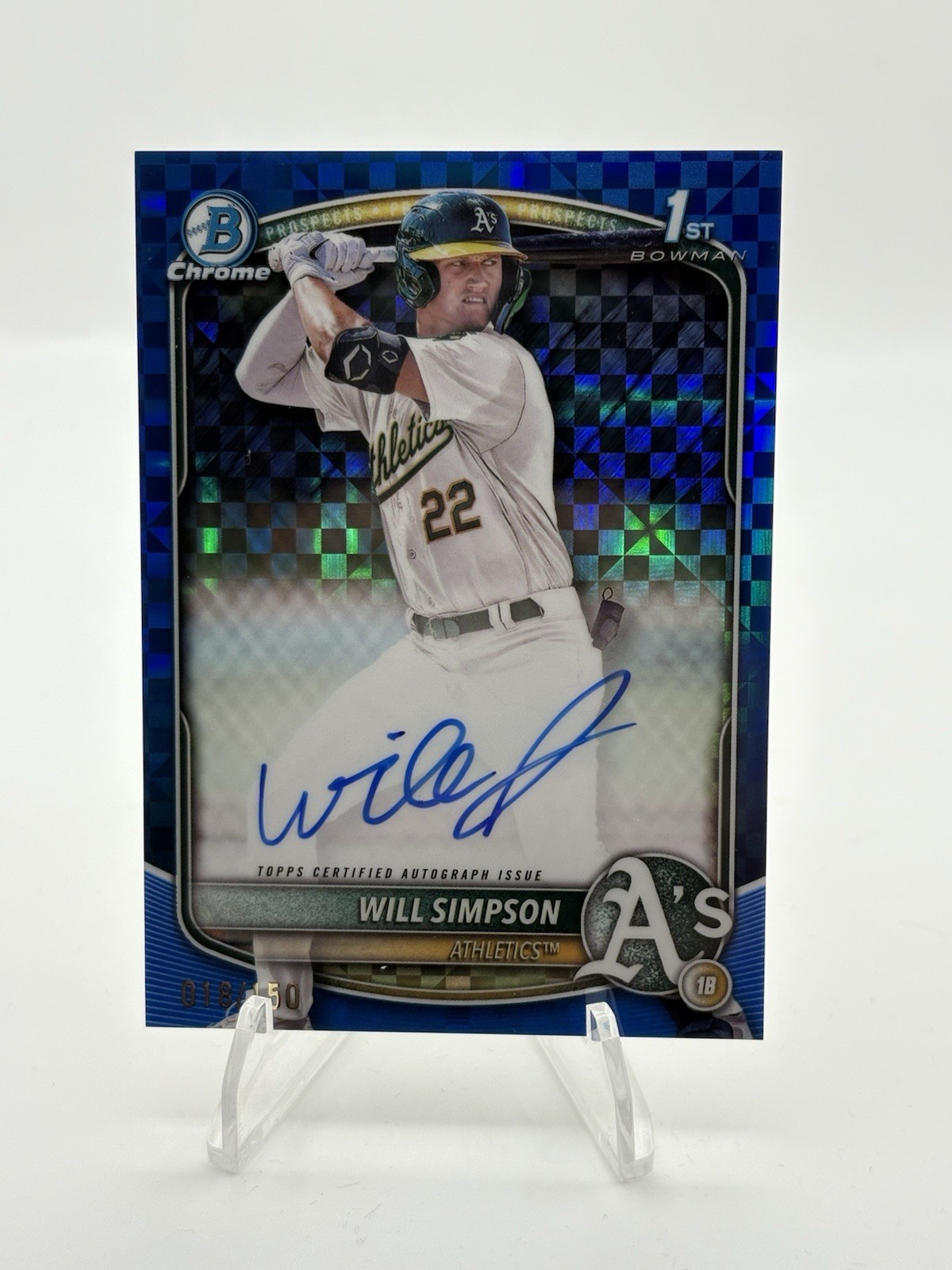 2025 Bowman Will Simpson Chrome Auto Refractor Blue X-Fractor 1st #/150