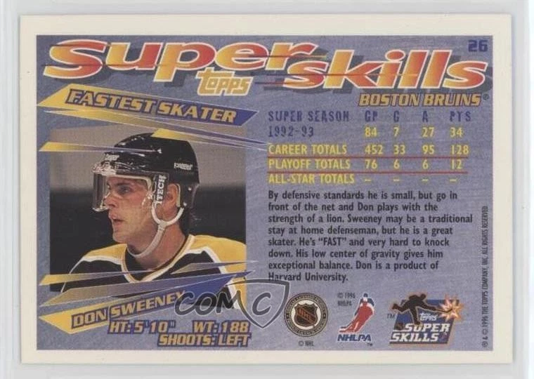 1995-96 Topps Super Skills Platinum Don Sweeney #26 - Image 2 of 2