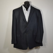 Ralph Lauren Blazer Jacket Men's 46L Dark Gray Glen Plaid Silk Wool Sport Coat