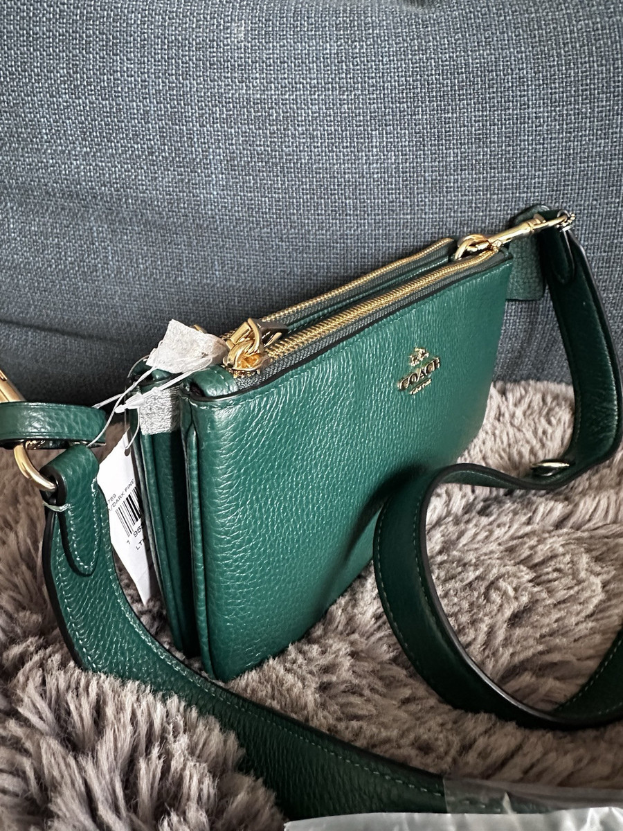 Coach Double Zip Crossbody in Refine Pebble Leather NWT Dark Coach Double Zip Crossbody in Refine Pebble Leather NWT Dark