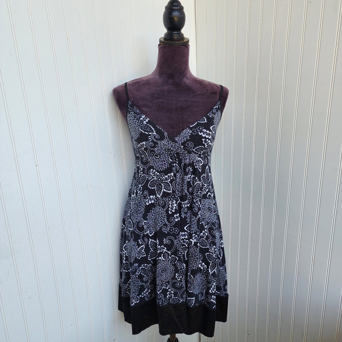 jersey babydoll dress Express Stretch Black White FloralCami Tank Mini XS group-DHD9829