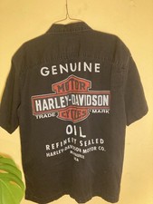 Vintage Harley Davidson Black Shirt Men Sz L Mechanic Staff Button Up